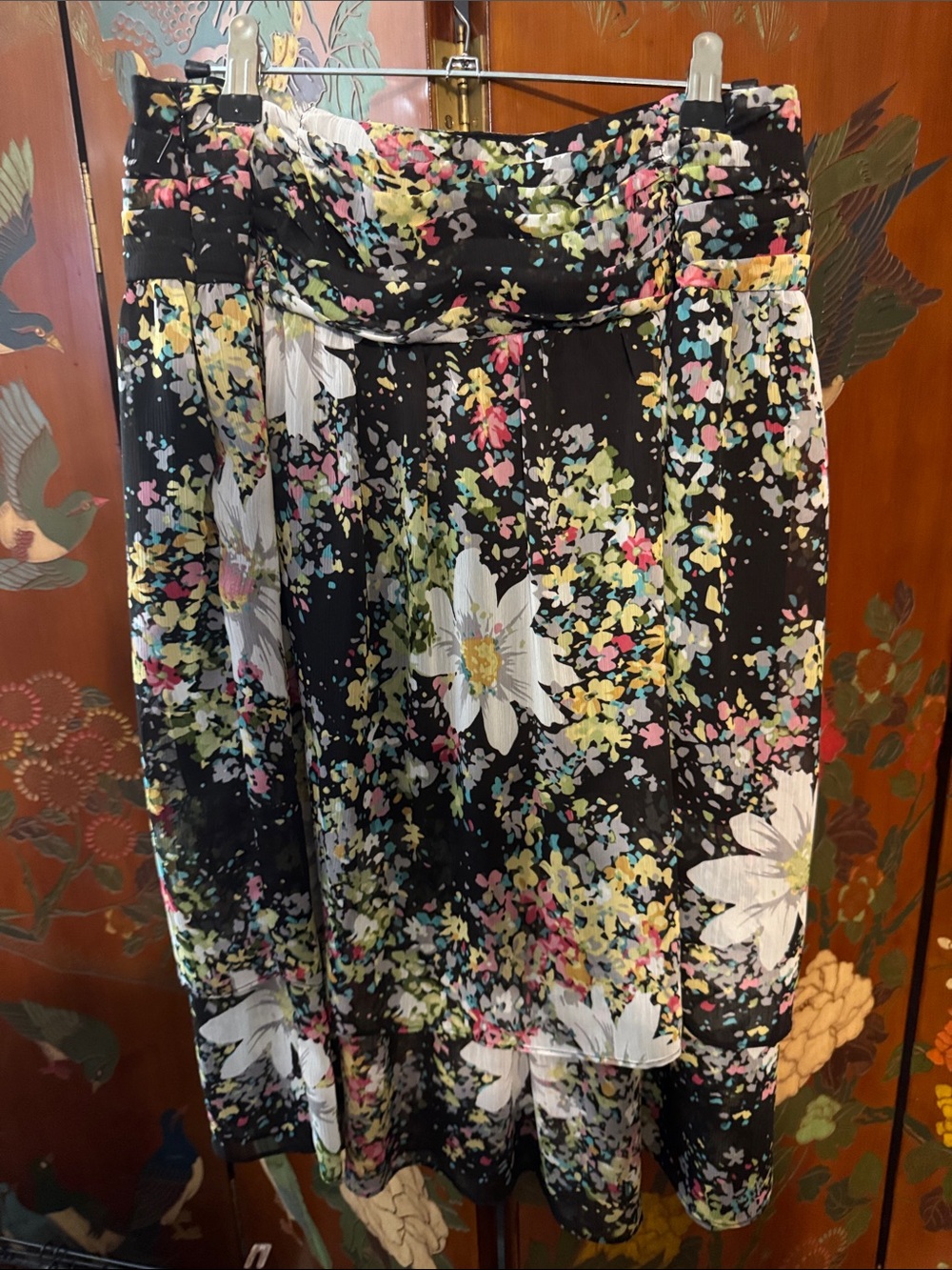 Floral Black Multi-Color Midi Skirt